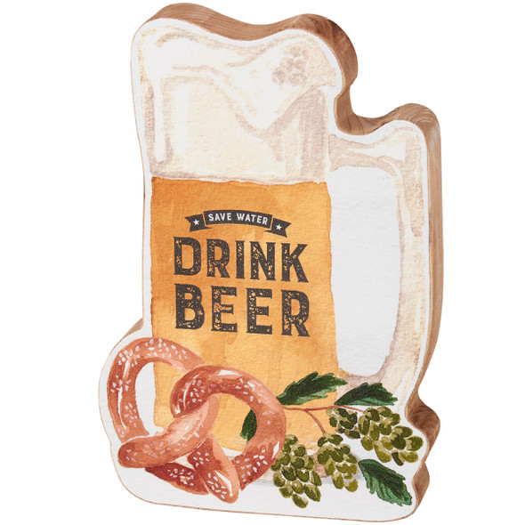 Decorative Beer Glass Shaped Wooden Sign - Save Water Drink Beer 7 Inch from Primitives by Kathy