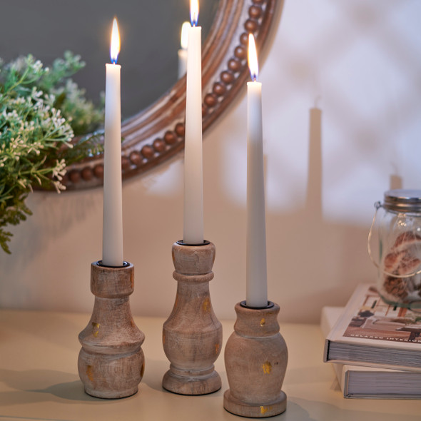 Set of 3 Decorative Wooden Taper Candle Holders - Gold Fleck Distressed Design from Primitives by Kathy