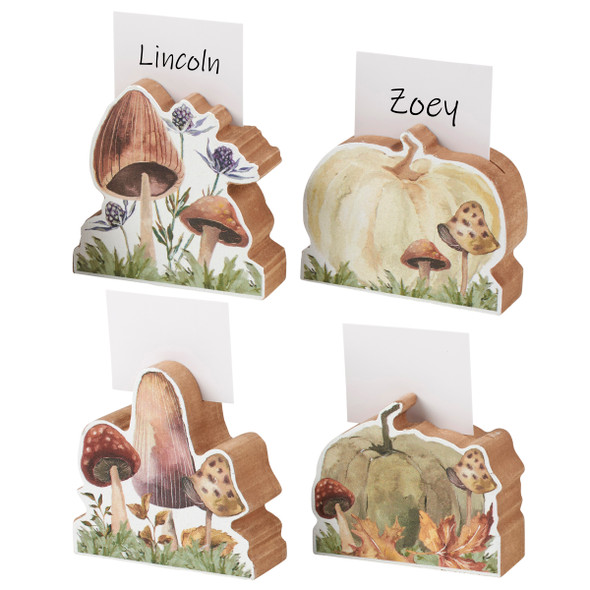 Set of 4 Wooden Fall Themed Place Card Holder Set from Primitives by Kathy