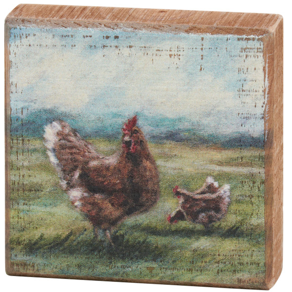 Decorative Wooden Block Sign Decor - Farmhouse Chickens 4x4 from Primitives by Kathy