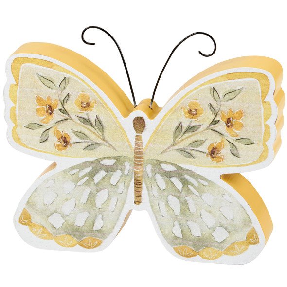 Decorative Wooden Yellow Butterfly Figurine 6 Inch x 4.5 Inch from Primitives by Kathy