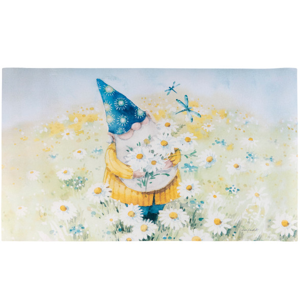 Decorative Entryway Door Mat Area Rug - Gnome In Daisy Flower Field 34x20 from Primitives by Kathy