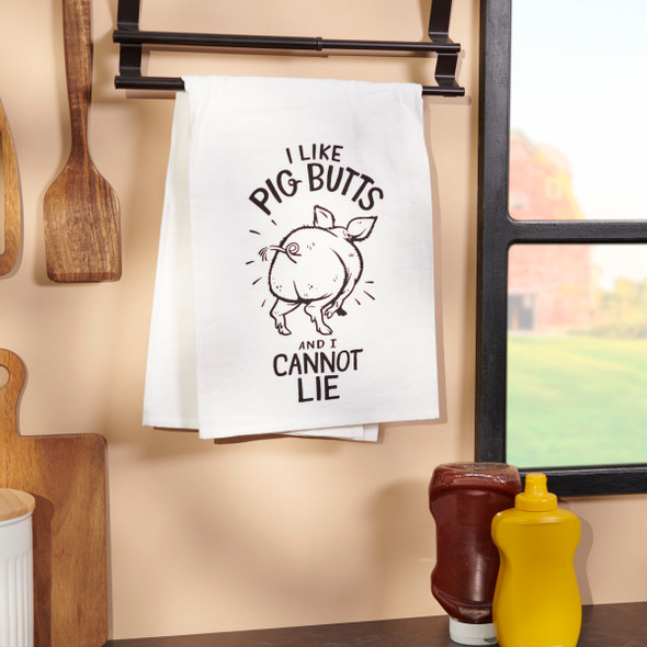 Cotton Kitchen Dish Towel - I Like Pig Butts I Cannot Lie 28x28 from Primitives by Kathy