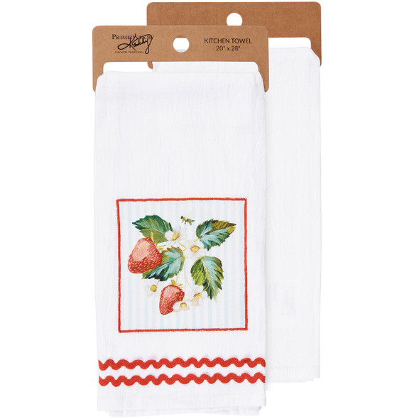 Cotton Kitchen Dish Towel - Strawberry Vine 20x28 - Garden Collection from Primitives by Kathy