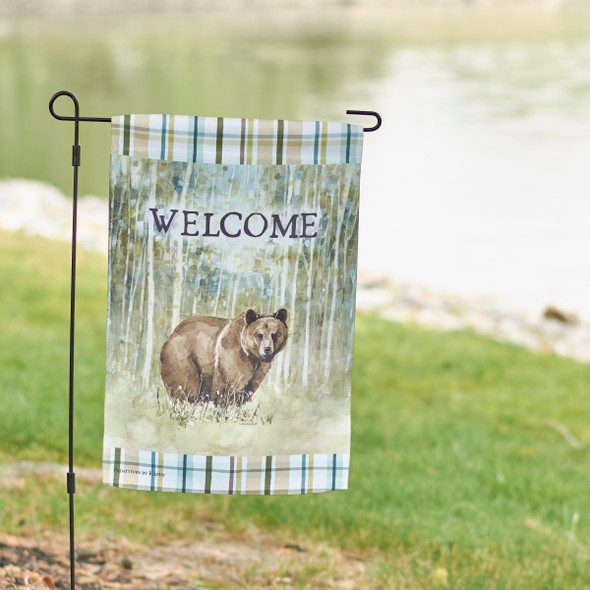 Double Sided Polyester Garden Flag - Welcome - Bear In Forest 12x18 from Primitives by Kathy