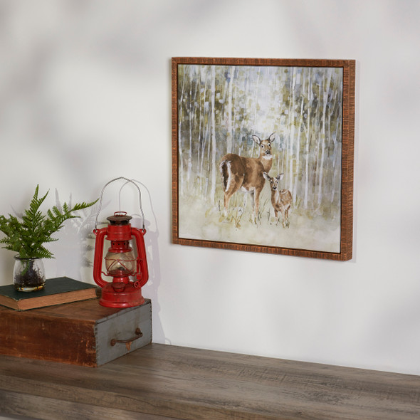 Decorative Framed Canvas Wall Decor Art - Deer & Fawn In Forest 16x16 from Primitives by Kathy
