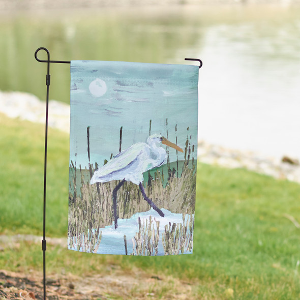 Decorative Double Sided Garden Flag - Heron Walking Through Marsh 12x18 - Beach Collection from Primitives by Kathy