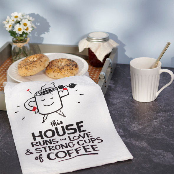 Cotton Kitchen Dish Towel - This House Runs On Love & Strong Coffee 28x28 from Primitives by Kathy