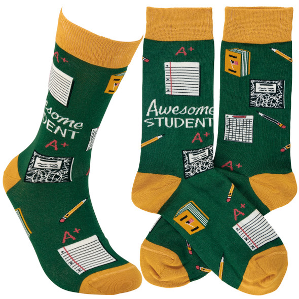 Colorfully Printed Cotton Novelty Socks - Awesome Student from Primitives by Kathy