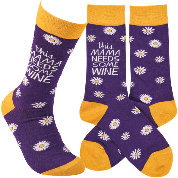 Colorfully Printed Cotton Novelty Socks - This Mama Needs Wine from Primitives by Kathy