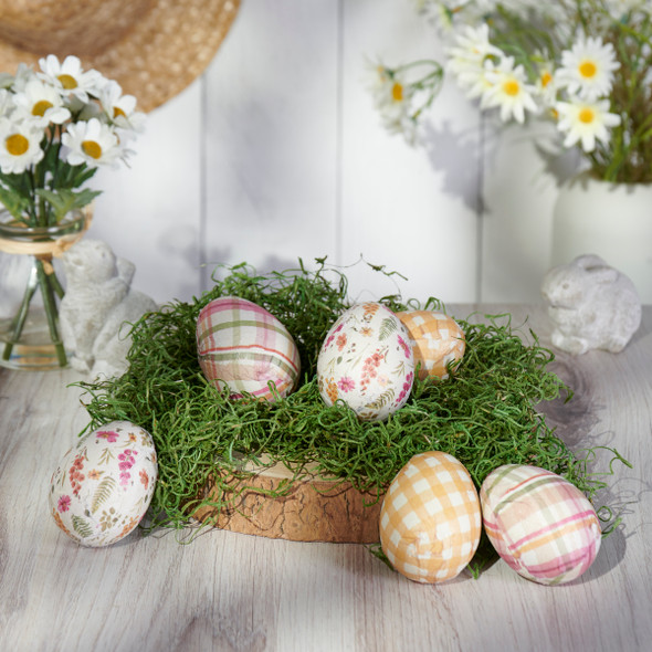 Set of 6 Wooden Egg Figurines - Various Spring Floral & Gingham Prints from Primitives by Kathy