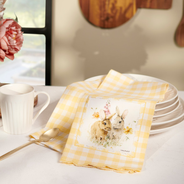 Cotton Kitchen Dish Towel - Bunny Rabbits & Spring Flowers 18x28 from Primitives by Kathy