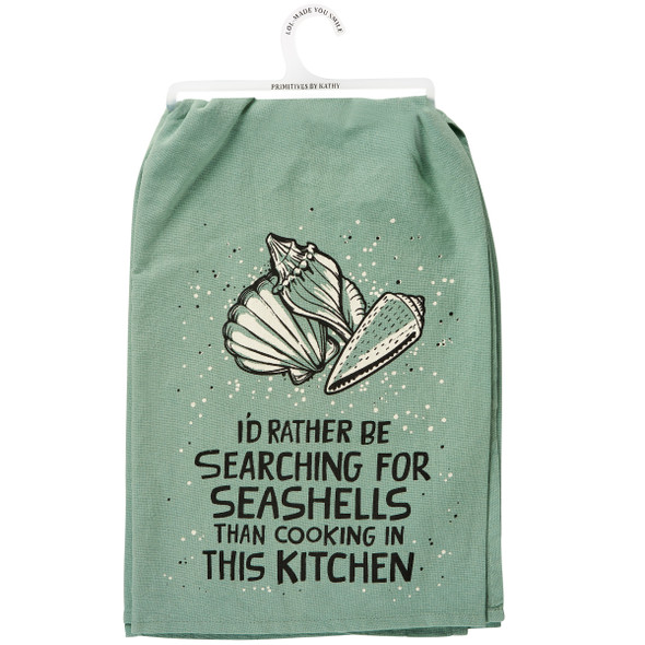 Cotton Kitchen Dish Towel - I'd Rather Be Searching For Seashells 28x28 - Beach Collection from Primitives by Kathy