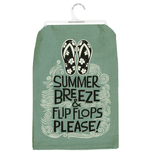 Cotton Kitchen Dish Towel - Summer Breeze & Flip Flops Please 28x28 - Beach Collection from Primitives by Kathy