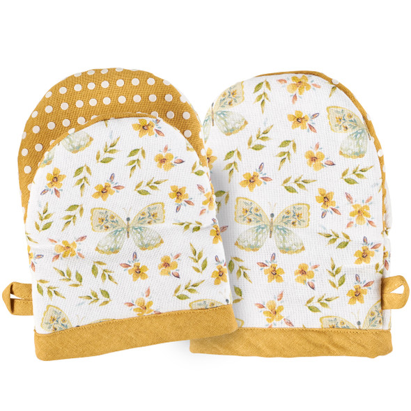 Set of Cotton Mini Oven Mitts - Butterflies & Floral Print Design from Primitives by Kathy