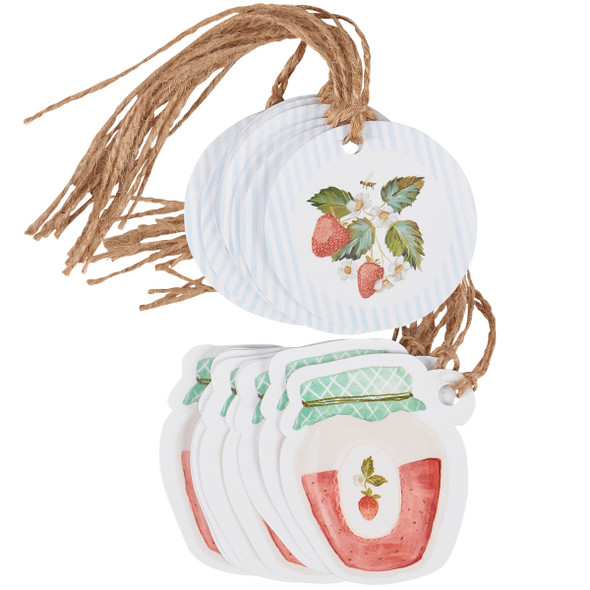 Set of 16 Strawberry Themed Gift Tags With Twine - 2.5 Inch Diameter from Primitives by Kathy
