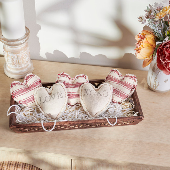 Set of 6 Love Fabric Heart Mini Pillows - Cream & Red Stripe Design - 4.5 In x 4 In from Primitives by Kathy