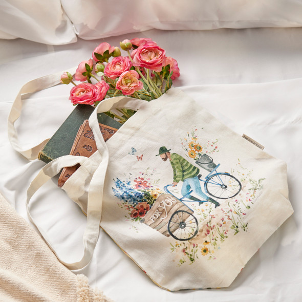 Double Sided Cotton Tote Bag - Colorful Flower Cart Bicycle from Primitives by Kathy