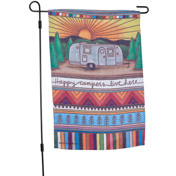 Double Sided Woodburn Art Design Garden Flag - Happy Campers Live Here 12x18 from Primitives by Kathy