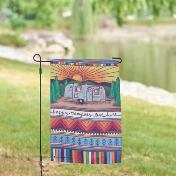 Double Sided Woodburn Art Design Garden Flag - Happy Campers Live Here 12x18 from Primitives by Kathy