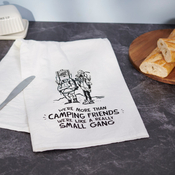 Cotton Kitchen Dish Towel - Camping Friends - A Small Gang 28x28 - Lake & Cabin Collection from Primitives by Kathy