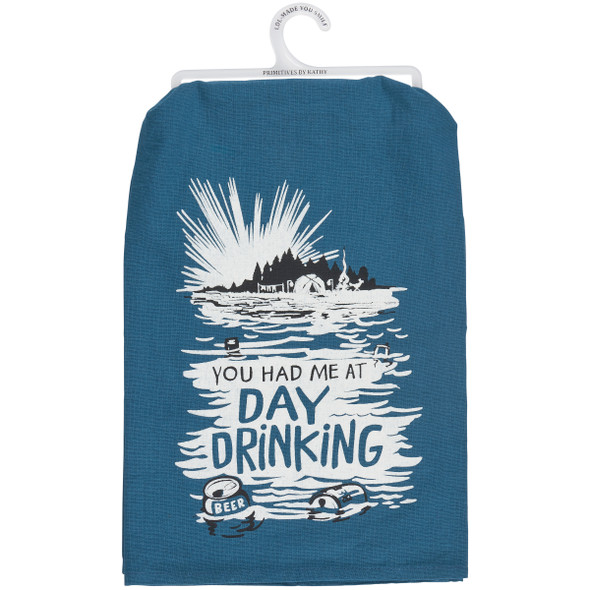 Cotton Kitchen Dish Towel - Camping Themed You Had Me At Day Drinking 28x28 from Primitives by Kathy