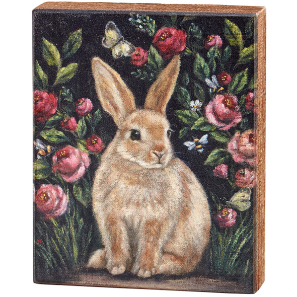 Decorative Wooden Box Sign Decor - Bunny Rabbit & Spring Flowers 8x10 from Primitives by Kathy