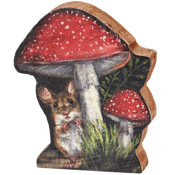 Decorative Wooden Sign Decor - Woodland Mouse & Mushrooms 5 Inch from Primitives by Kathy