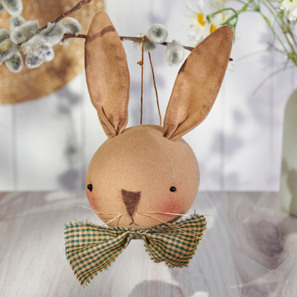 Cotton Bunny Doll Head With Bowtie Hanging Oranament 4 Inch from Primitives by Kathy