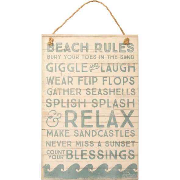 Beach Rules Decorative Hanging Wooden Wall Décor Sign 8x12 from Primitives by Kathy