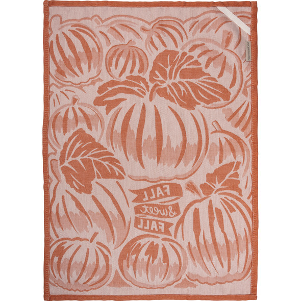 Jacquard Woven Cotton Kitchen Dish Towel - Fall Sweet Fall - Leaves & Pumpkin Design 20x28 from Primitives by Kathy