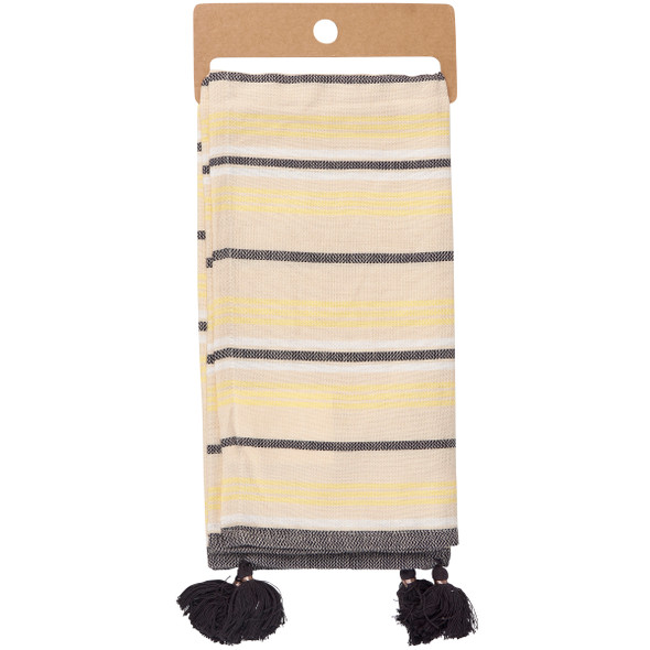 Cotton Linen Kitchen Dish Towel - Bumblebees & Daisy Flower Design - Striped With Tassels 20x26 from Primitives by Kathy