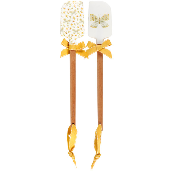 Double Sided Silicone Spatual - Yellow Flowers & Butterfly - 13 Inch - Wooden Handle from Primitives by Kathy