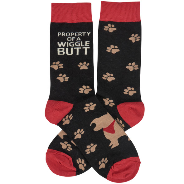 Dog Lover Colorfully Printed Cotton Novelty Socks - Property Of A Wigglebutt from Primitives by Kathy