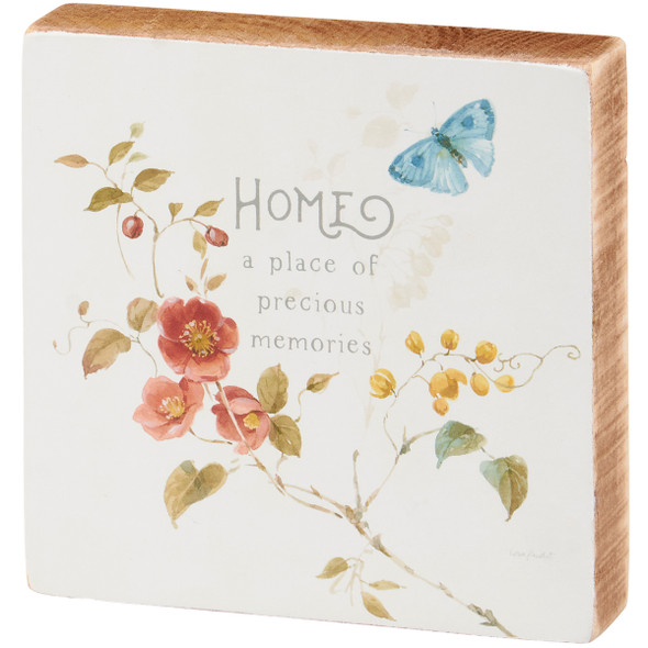 Decorative Wooden Block Sign Decor - Home - Precious Memories - Flowers & Butterfly 5x5 from Primitives by Kathy