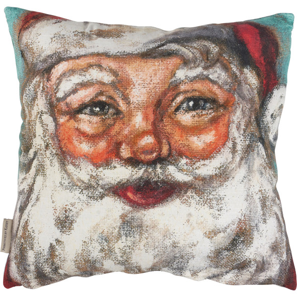 Decorative Double Sided Cotton Throw Pillow - Santa's Reindeer Sleigh & Vintage Santa Face 16x16 from Primitives by Kathy