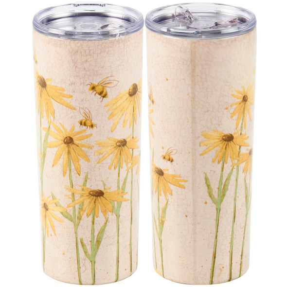Stainless Steel Coffee Tumbler Thermos - Wrap Around Daisies Design 20 Oz from Primitives by Kathy