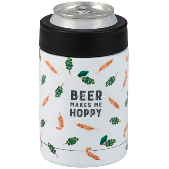 White Stainless Steel Can Holder Cooler - Beer Makes Me Hoppy 12 Oz from Primitives by Kathy