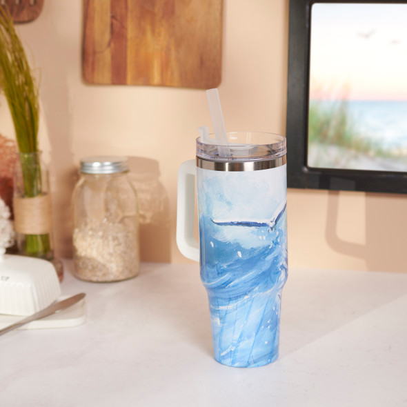 Large Stainless Steel Travel Mug Thermos - Ocean Waves 40 Oz from Primitives by Kathy