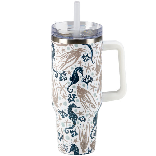 Large Stainless Steel Travel Mug Thermos With Likd - Sea Creatures 40 Oz - Beach Collection from Primitives by Kathy
