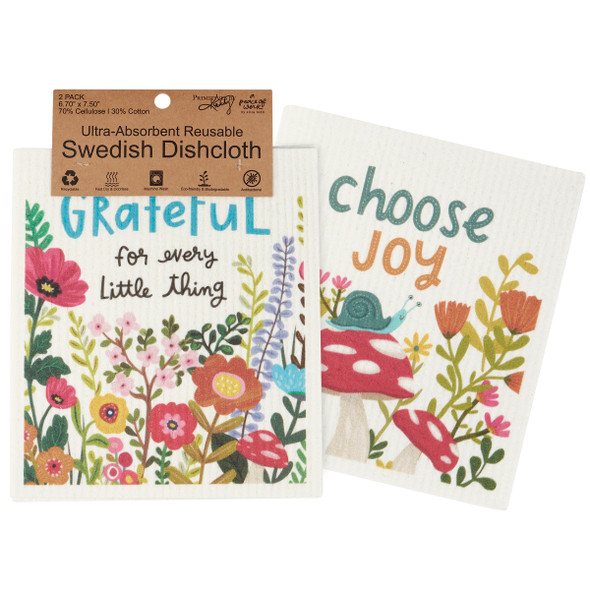 Set of 2 Eco-Friendly Swedish Dishcloths - Choose Joy - Colorful Floral Design from Primitives by Kathy