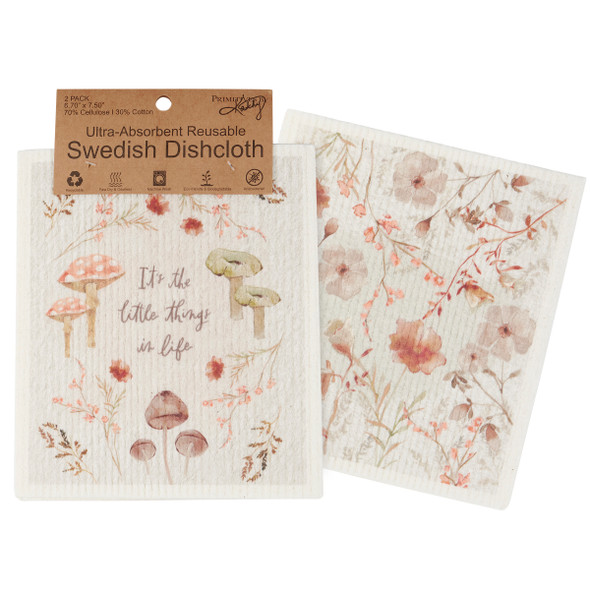 Set of 2 Swedish Dishcloths - Little Things In Life - Floral Mushroom Design from Primitives by Kathy