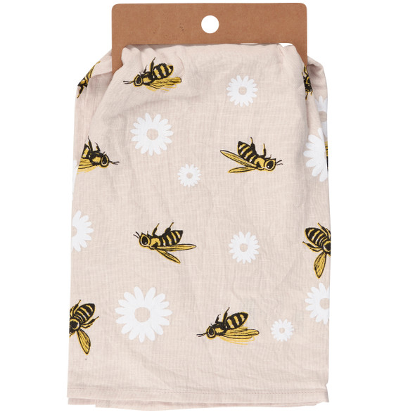 Cotton Linen Kitchen Dish Towel - Let It Bee - Bumblebees & Flowers 28x28 - Homestead Collection from Primitives by Kathy