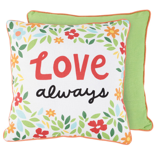 Decorative Cotton Throw Pillow - Love Always 14x14 - Colorful Floral Design from Primitives by Kathy