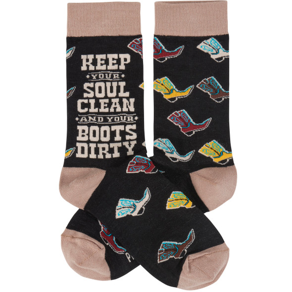 Colorfully Printed Cotton Novelty Socks - Keep Your Soul Clean & Your Boots Dirty - Western Collection from Primitives by Kathy