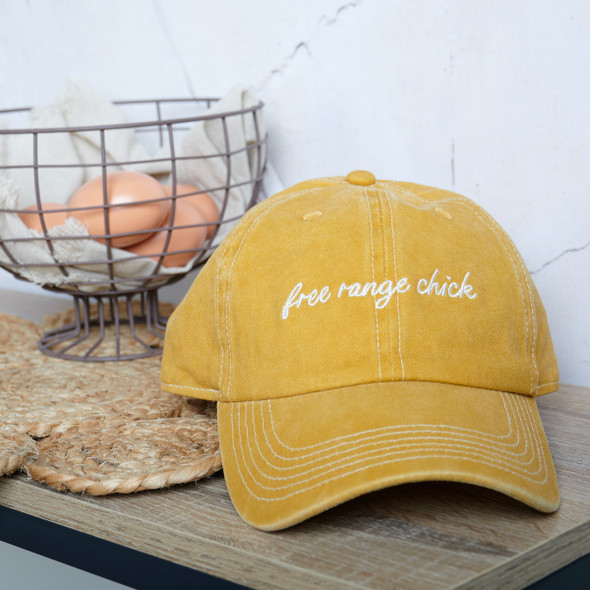 Stonewashed Yellow Adjustable Baseball Cap - Free Range Chick - Homestead Collection from Primitives by Kathy