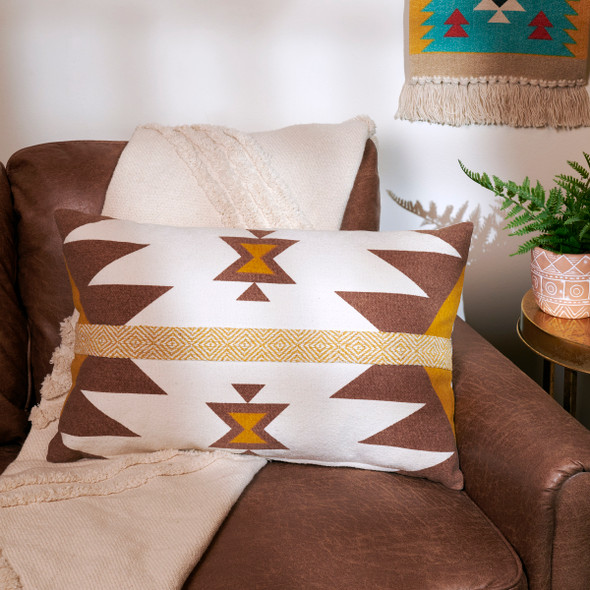 Decorative Cotton Throw Pillow - Southwestern Woven Diamond Pattern 22x14 - Western Collection from Primitives by Kathy