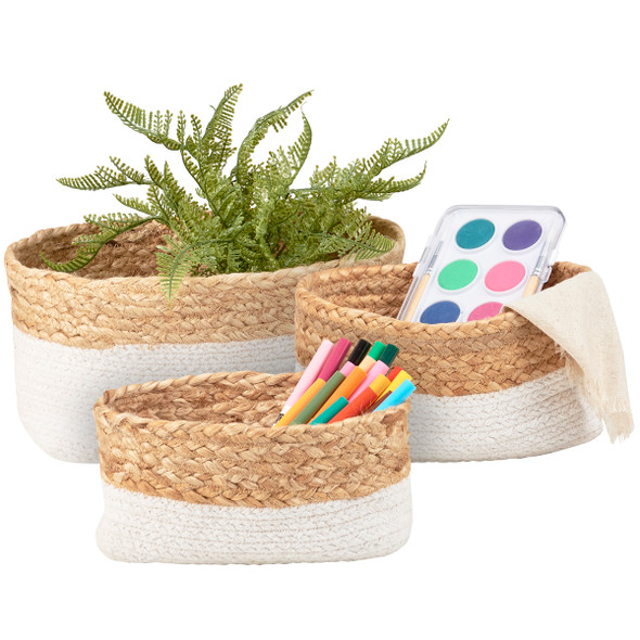 Set of 3 Jute & Cotton Braided Baskets - Bohemian Collection from Primitives by Kathy