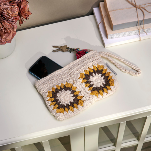 Cotton Zipper Pouch Wristlet Handbag - Crochet Sunflower Design 9x6 from Primitives by Kathy