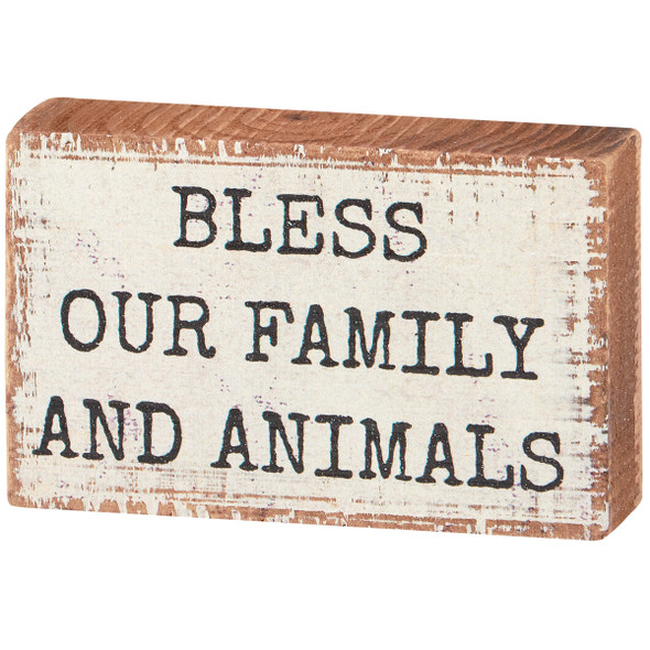 Decorative Wooden Block Sign Decor - Bless Our Family And Animals 4 Inch - Farmhouse Collection from Primitives by Kathy